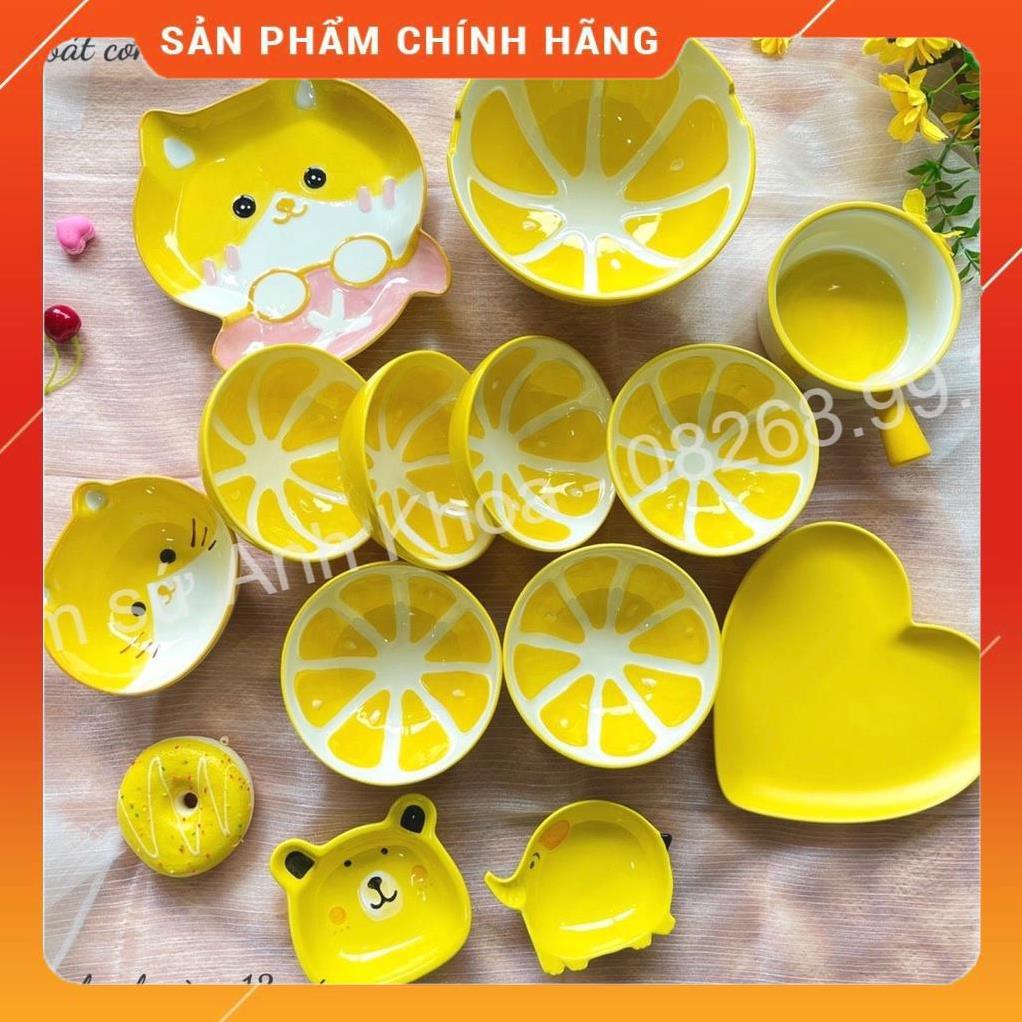 Siêu Sale - Bát Đĩa Gốm Sứ Decor, Bát Ăn Cơm, Bát Ăn Chè, Chén Dĩa Dễ Thương Bộ Bát Đĩa Chanh Vàng 17 món xinh Yêu