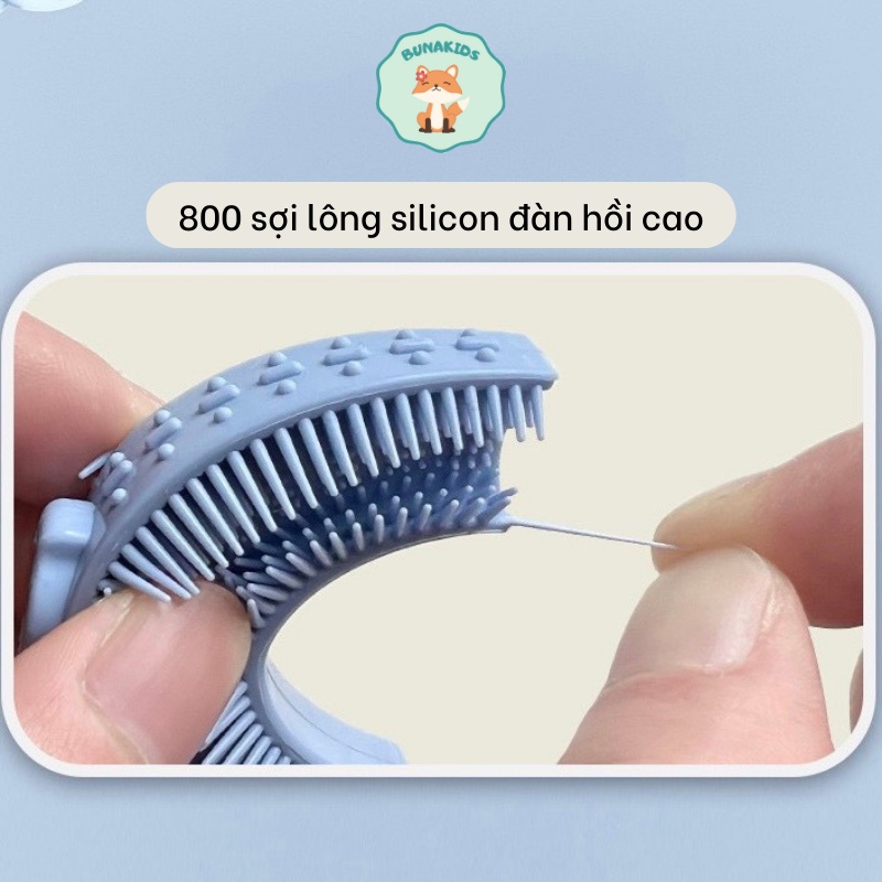 Bàn chải răng silicon cho bé từ 0-6 tuổi, bàn chải U cao cấp siêu mềm êm ái bảo vệ lợi dễ dàng tiệt trùng Bunakids AT35