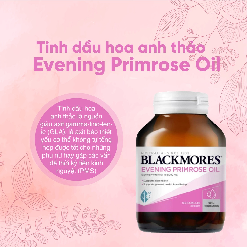 Tinh dầu hoa anh thảo điều hòa nội tiết, giúp đẹp da, tóc, móng Blackmores Evening primrose oil 125 viên | BigBuy360 - bigbuy360.vn