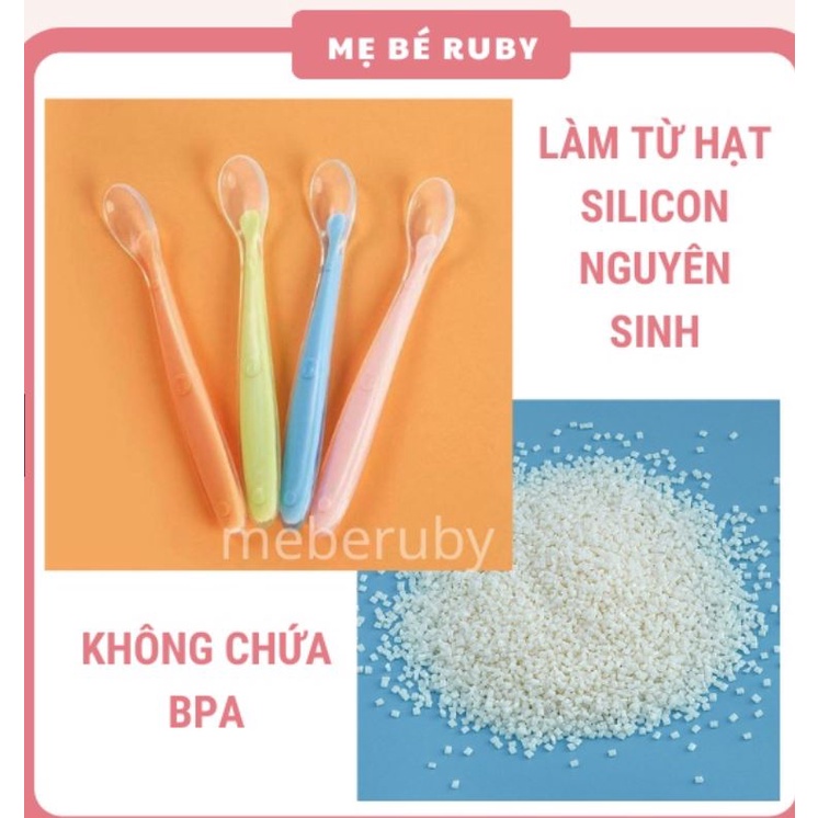 Thìa Silicon Trong Suốt Siêu Mềm Sâu Lòng Giúp Bé Ăn Dặm Dễ Dàng, mẹ và bé Ruby