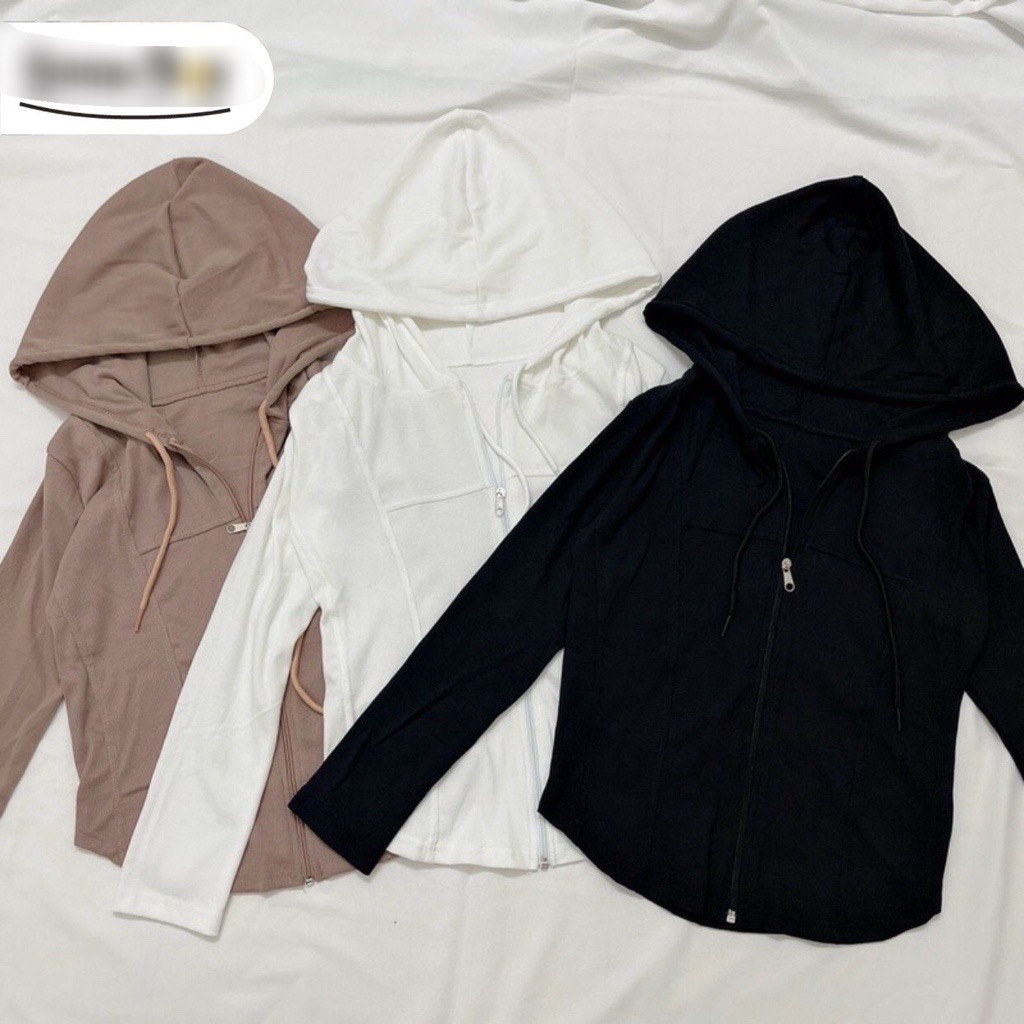 Áo khoác gân trơn ôm body lai bầu có mũ hót trend