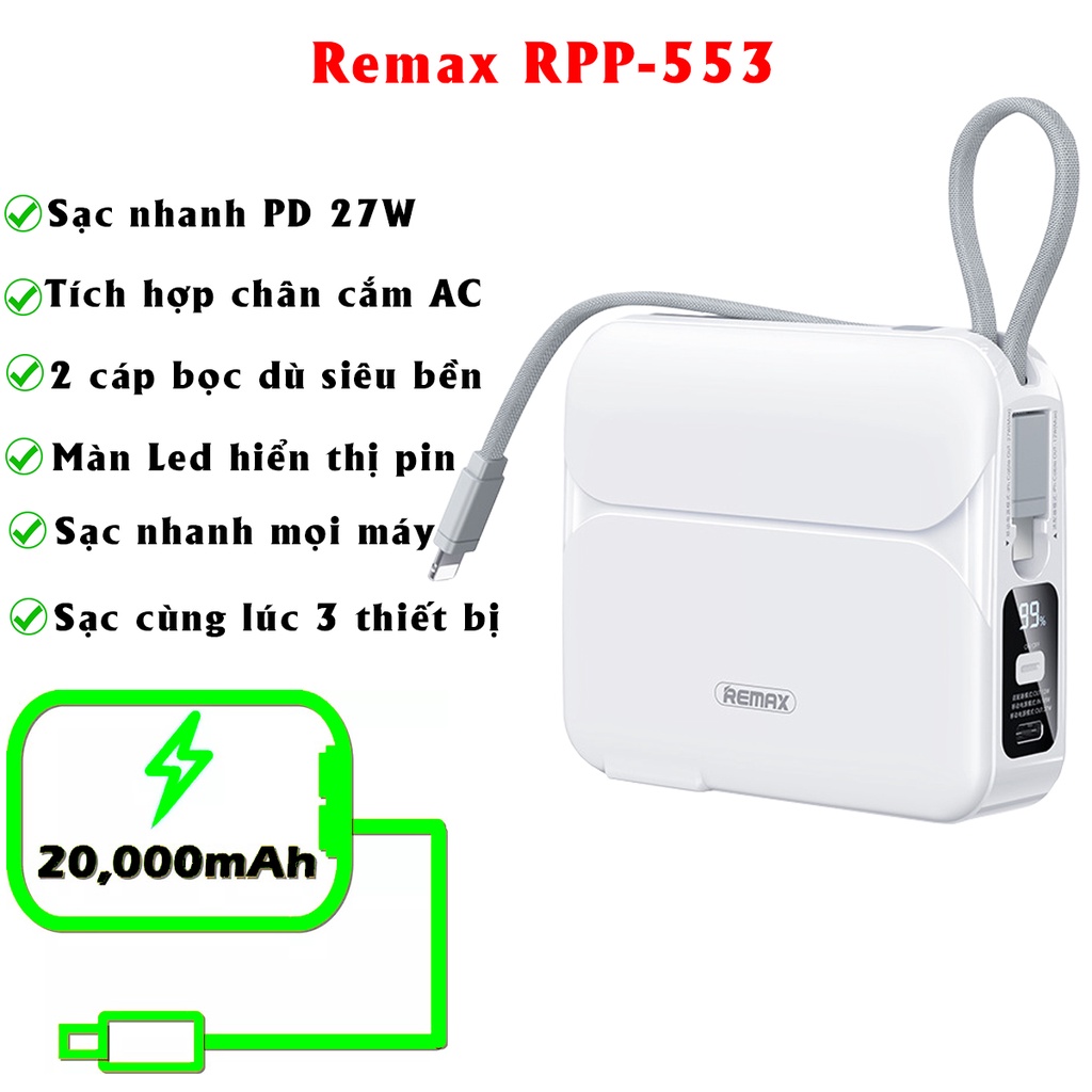 Remax RPP 553 - Sạc dự phòng Remax RPP-553 dung lượng 20000mAh - Cốc sạc kiêm sạc dự phòng siêu nhanh 27W RPP-553