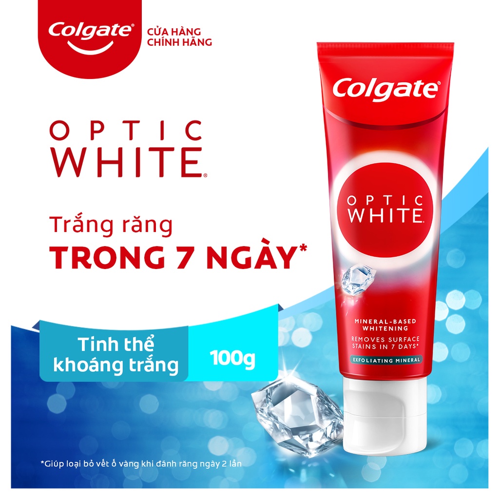 [HB gift] Kem Đánh Răng Colgate trắng răng Optic White Exfoliating Mineral cho răng sáng bóng 100g/tuýp