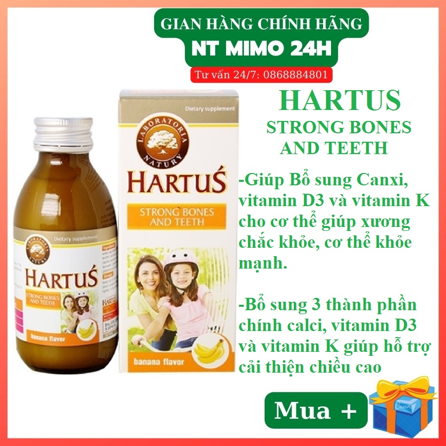 Canxi cho bé Hartus, thêm D3 và Vitamin K2, siro Hatus cho trẻ 4, 6 tháng 1 tuổi tăng chiều cao, Can xi nước d3k2