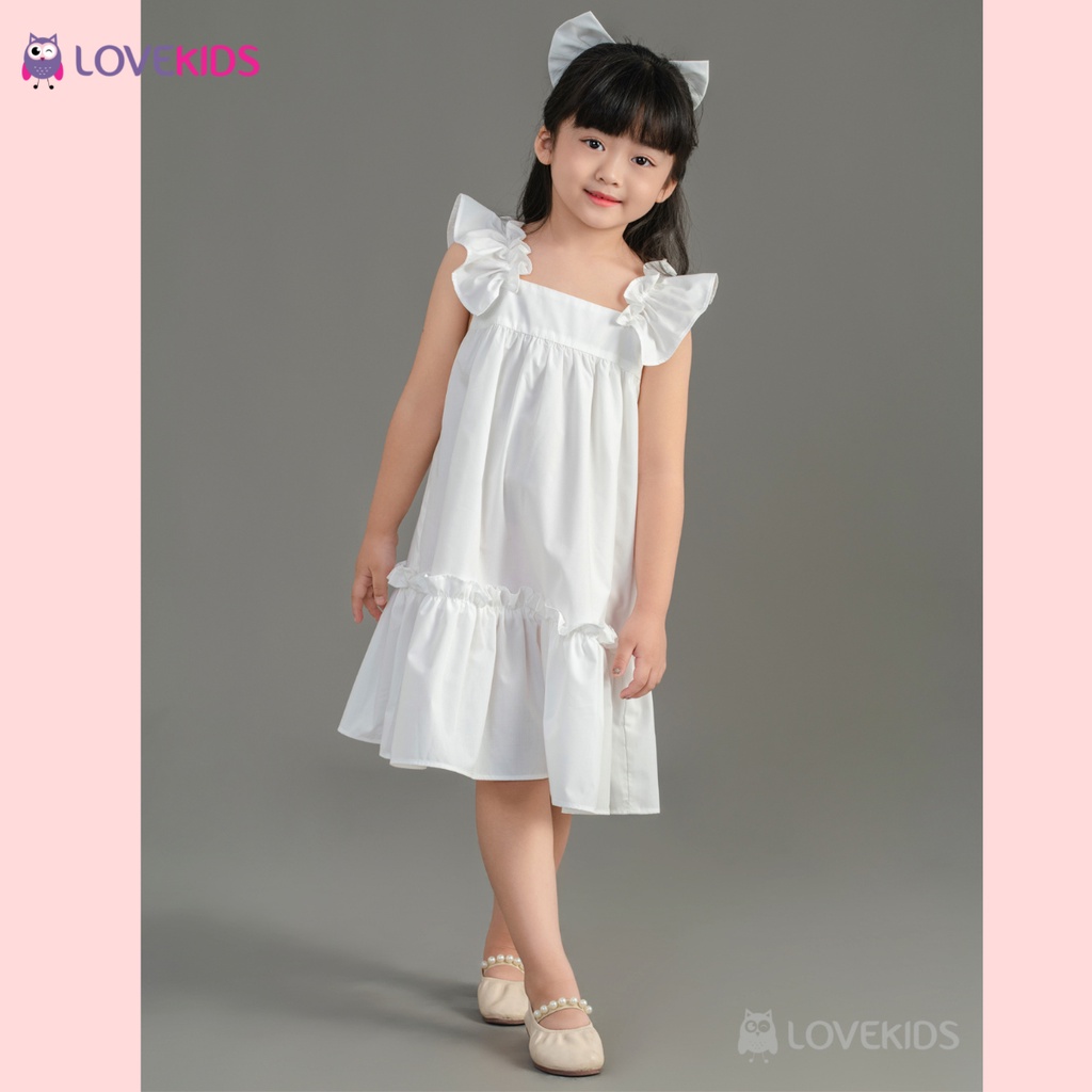 Đầm đuôi cá vai bèo trơn màu trắng – Lovekids