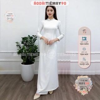 Áo Dài Trắng Học Sinh Đi Học Truyền Thống May Sẵn Lụa Mỹ Đẹp Cổ Vuông Cho Nữ Sinh ADN045