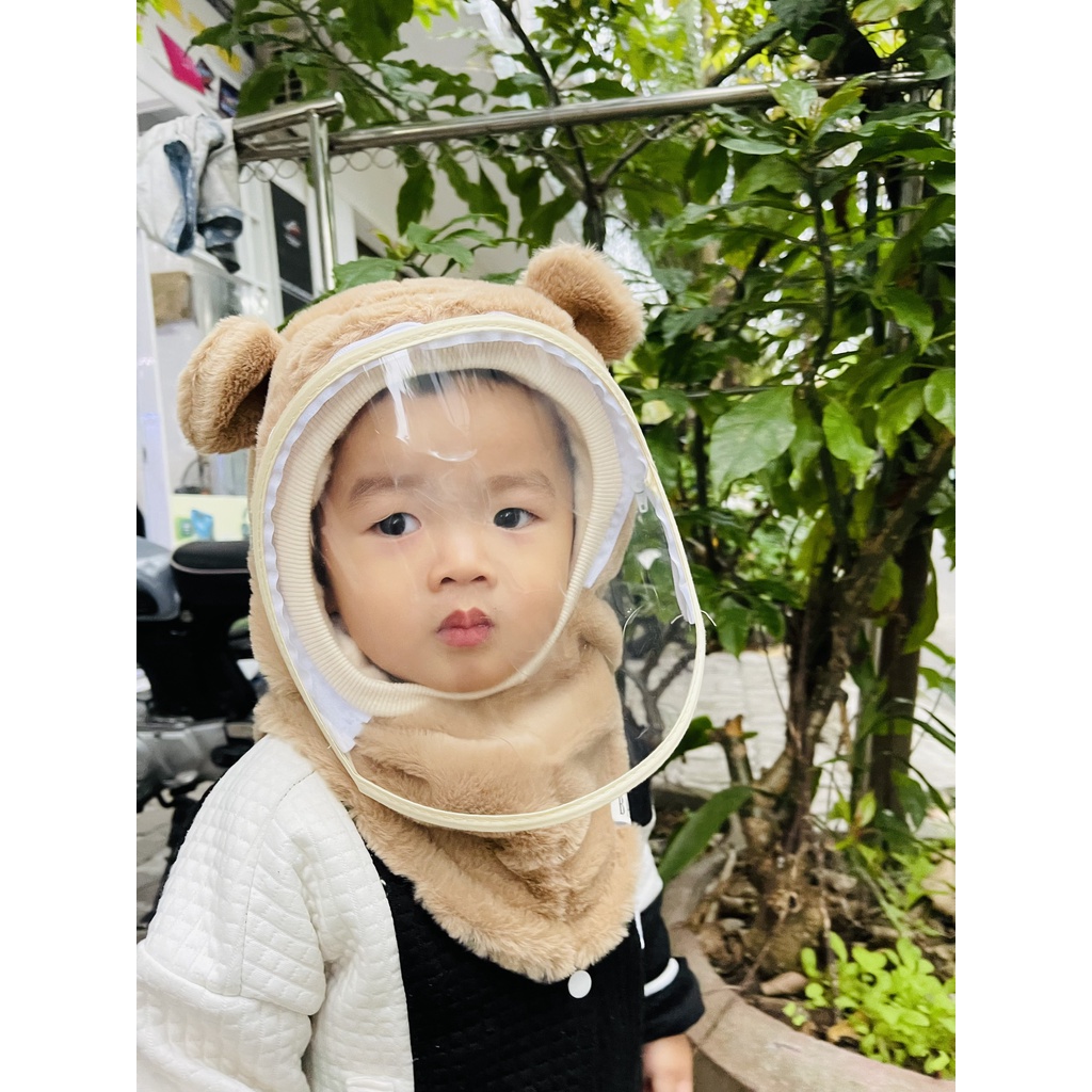 Mũ trùm đầu có kính che chắn chống bụi chống gió cho bé 2-8 tuổi (Ảnh video thật shop quay)