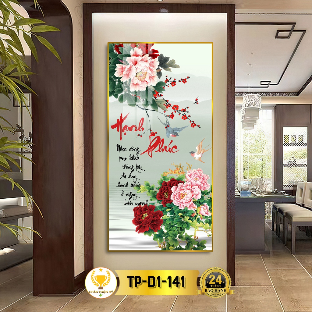 Tranh Treo Tường Decor Chữ Hạnh Phúc Thư Pháp Tráng Gương CHÂN THIỆN MỸ, Quà Tặng, Trang Trí Phòng TP-D1-141