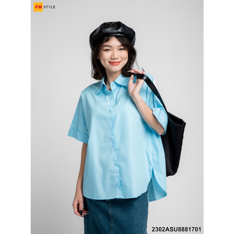 Áo sơ mi nữ form rộng FM STYLE ngắn tay xẻ tà sau phối nút nhiều màu sắc phong cách ulzzang vintage hàn quốc 23020498