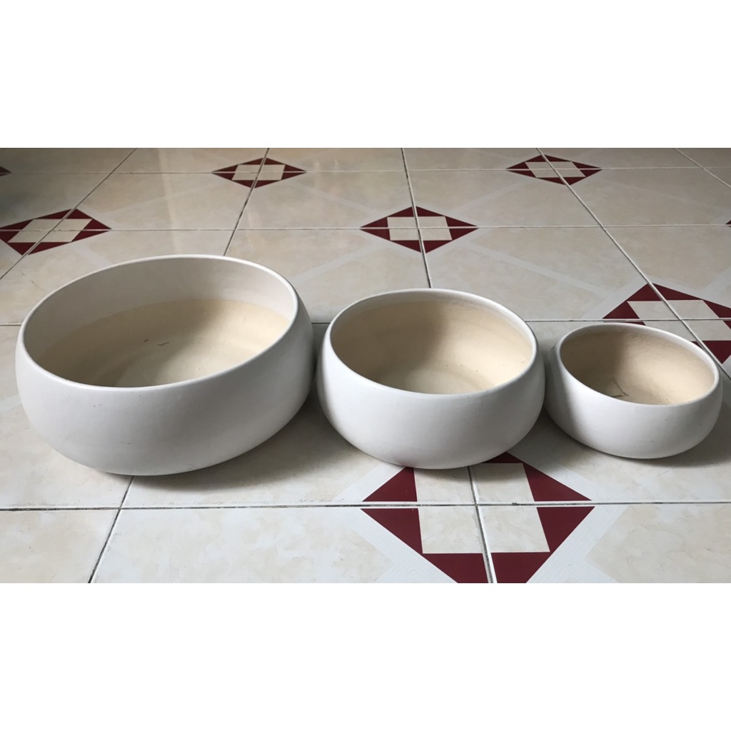Chậu phi hạt dẻ trắng men, 3 size