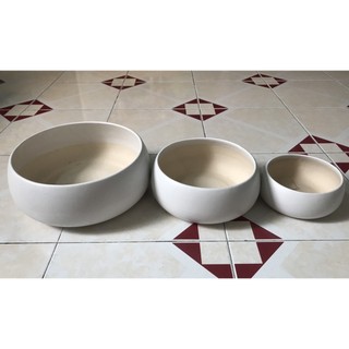 Chậu phi hạt dẻ trắng men, 3 size