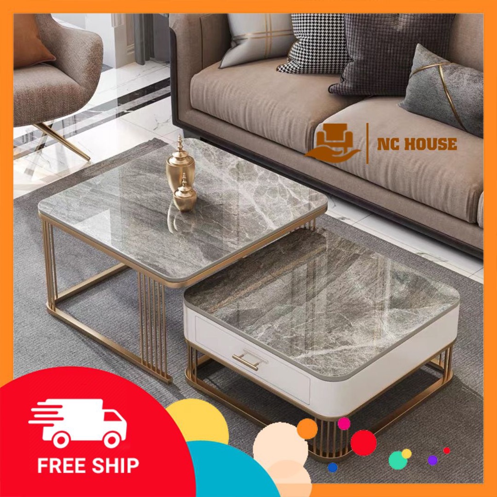 Ship tỉnh ib shop - Bàn trà sofa mặt đá ceramic uống nước phòng khách phong cách hiện đại 2 tầng cao cấp