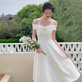 Váy Trắng Trễ Vai Phối Nơ Tiểu Thư Nhẹ Nhàng, Đầm Dự Tiệc Sang Trọng - Sena Dress