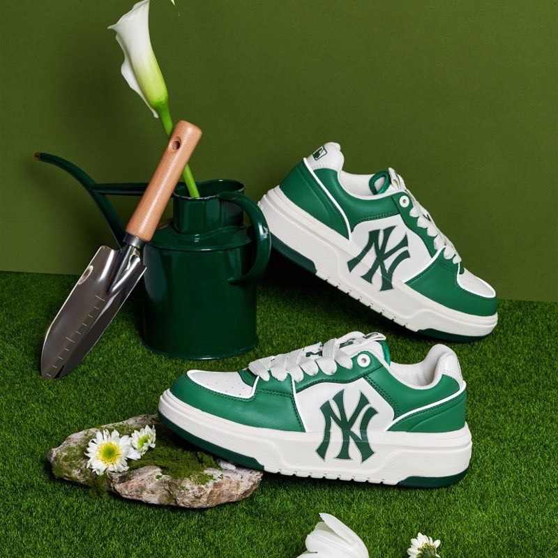 Giày Sneaker MLB NY Chunky Line Nam Nữ Mẫu Mới Đế Cao 5 Phân Màu Trắng - Giày Nam Nữ Cổ Thấp MLB NY Chunky Line Full Hộp