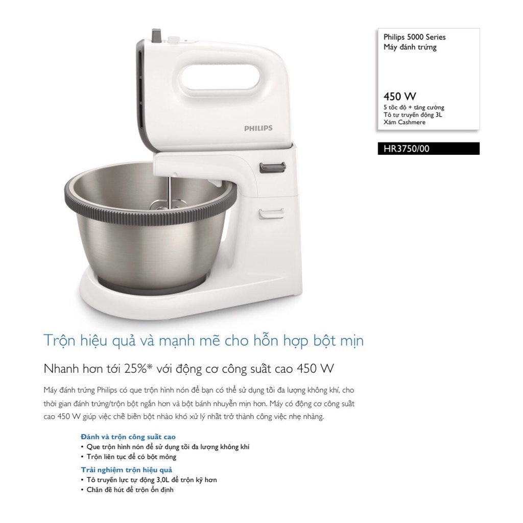 Máy đánh trứng để bàn Philips HR3745 HR3750 - Hàng chính hãng - Bảo hành 24 tháng
