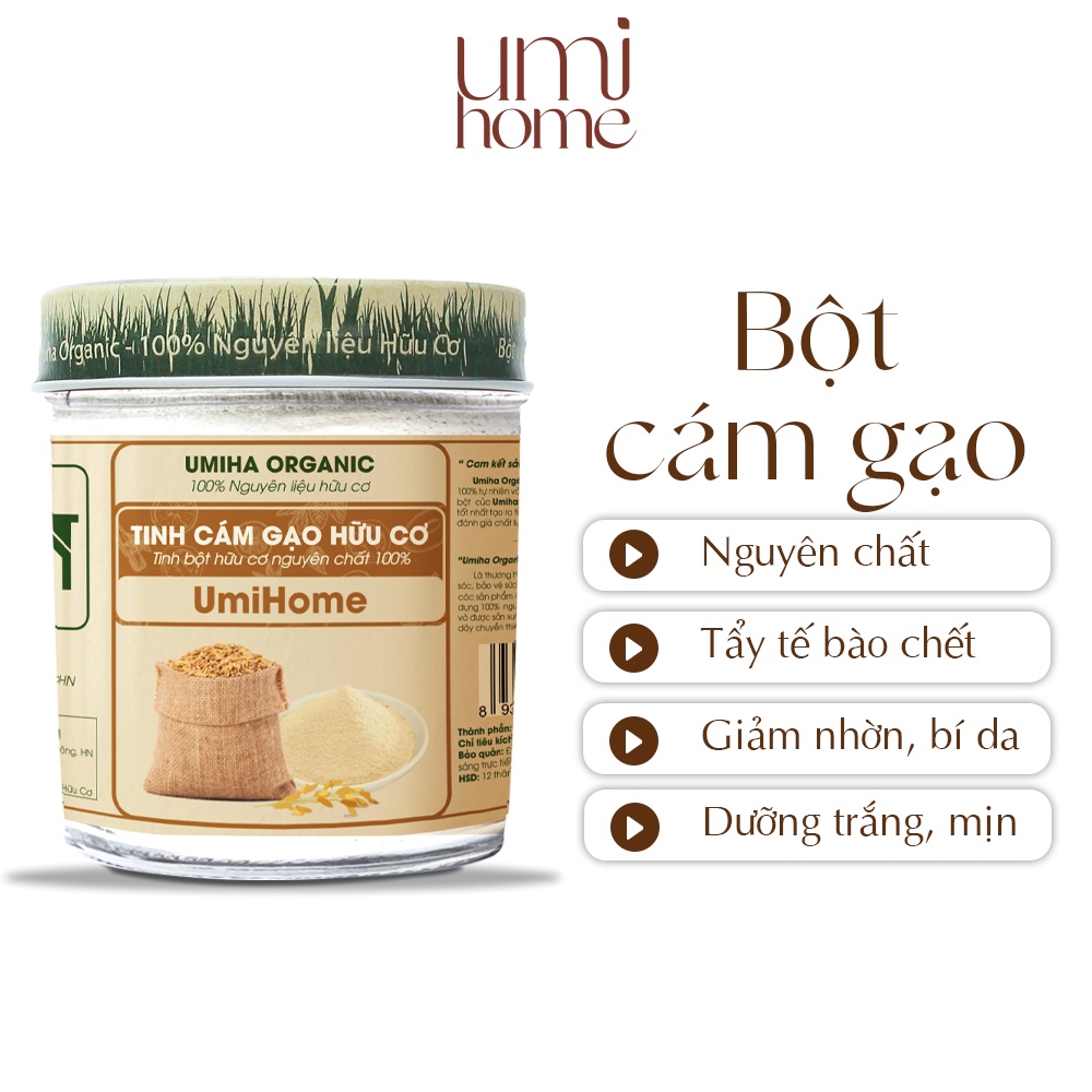 Bột Cám Gạo đắp mặt hữu cơ UMIHOME 135g nguyên chất - Dùng tẩy da chết sạch sâu da, dưỡng da trắng mịn, giảm thâm mụn