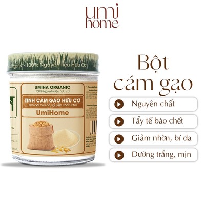 Bột Cám Gạo đắp mặt hữu cơ UMIHOME 135g nguyên chất - Dùng tẩy da chết sạch sâu da, dưỡng da trắng mịn, giảm thâm mụn