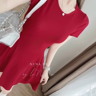 Đầm thun tăm gân xòe đan dây lưng