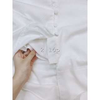 Váy cổ V cúc bọc đai eo