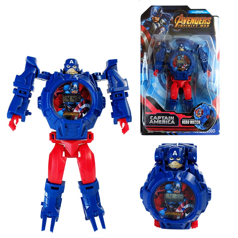 Đồng hồ biến hình robot, chiếu hình cho các bé: siêu nhân nhện, người sắt