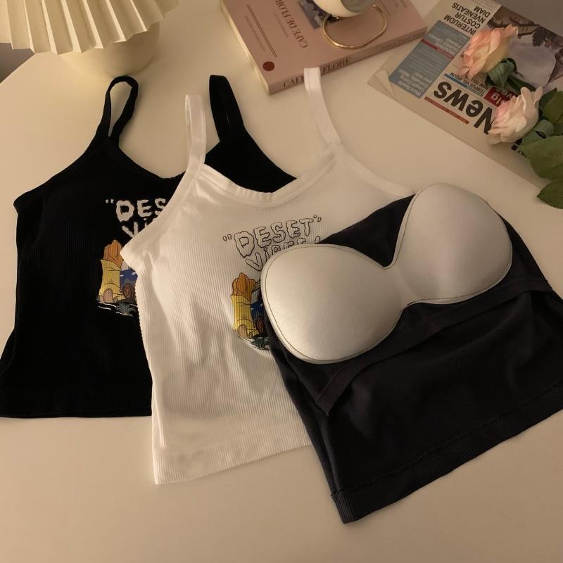 LANJIEXI Áo Croptop Hai Dây In Họa Tiết Thời Trang Quyến Rũ Cho Nữ