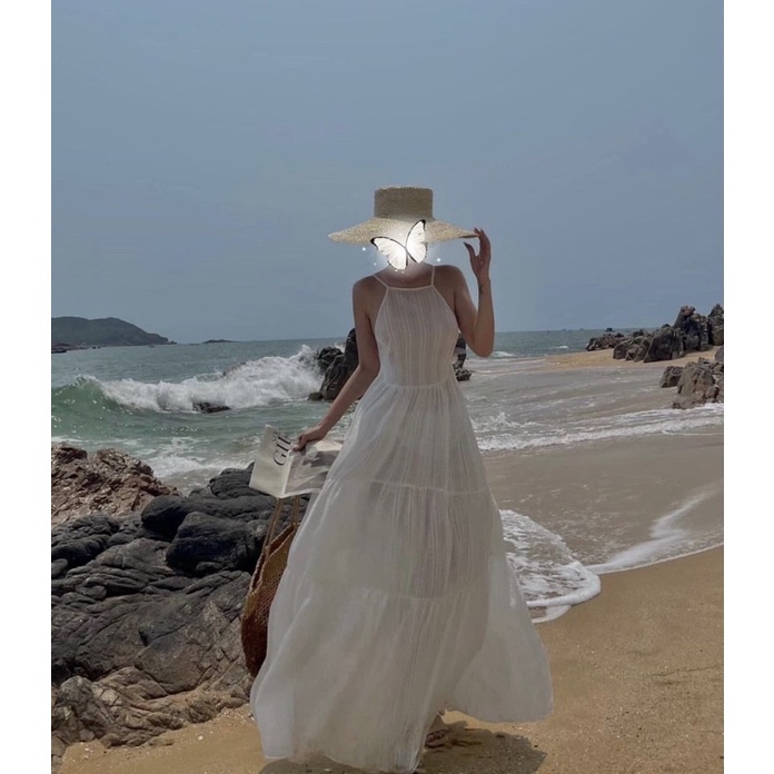 ♥️ ĐẦM MAXI TRẮNG 2 DÂY NƠ LƯNG ♥️ về thêm cam/ cổ yếm