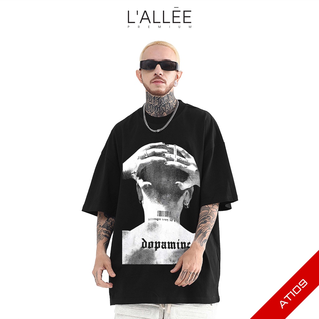 Áo thun Nam unisex LALLEE họa tiết bản to chất vải Cotton mềm mại, Áo phông tay lỡ dáng đứng, co giãn, thấm hút AT109