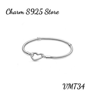 VÒNG TAY PAN ALE KHOÁ TIM TRƠN BẠC S925 THUẦN KHIẾT HÀNG CAO CẤP