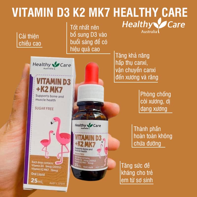 [Chính hãng] Vitamin D3K2 MK7 Healthy Care không đường 25ml date 31/5/24