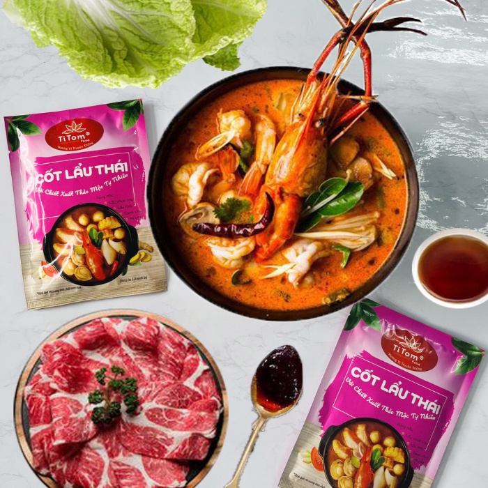 Combo 3 gói gia vị nấu lẩu thái, phở bò, bún bò nêm sẵn Titom gói 100g, 55g dùng nấu nước lèo phở, bún bò, lẩu thái