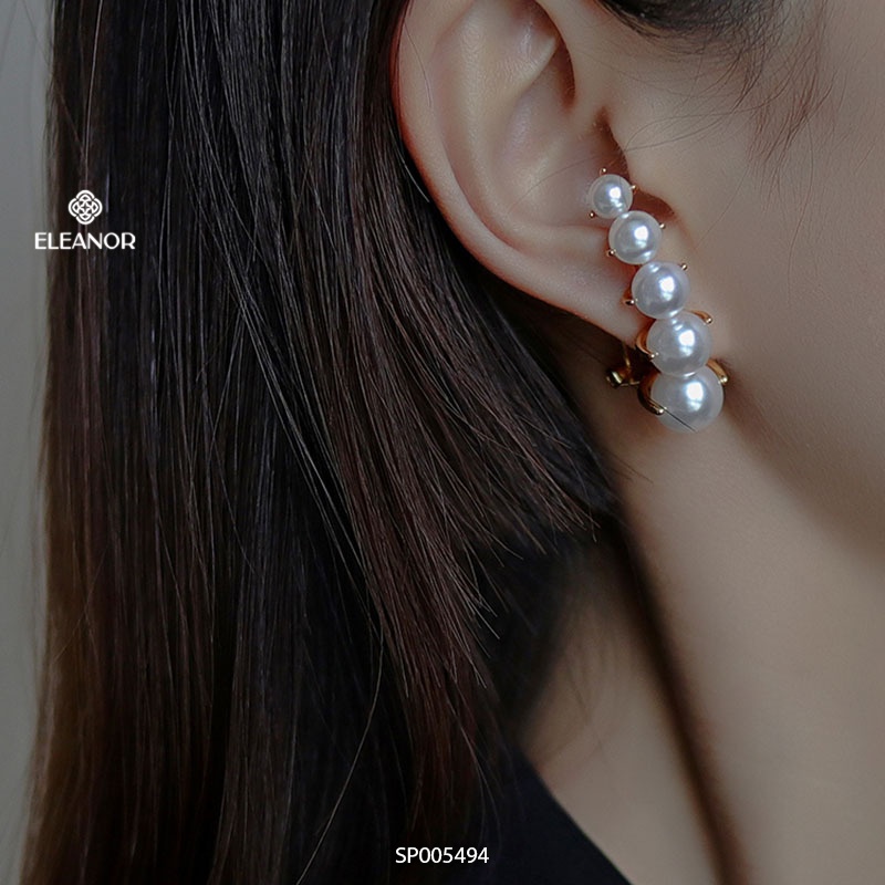 Bông tai nữ chuôi bạc 925 Eleanor Accessories viền cong đính ngọc trai nhân tạo phụ kiện trang sức 5494