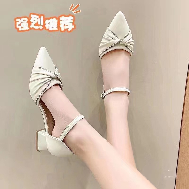 Giày Cao Gót Mũi Nhọn Bằng Da Mềm Đính Nơ Thời Trang Dành Cho Nữ