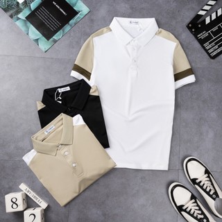 Áo polo nam cổ đức tay áo phối màu kẻ ngang chất cotton cao cấp