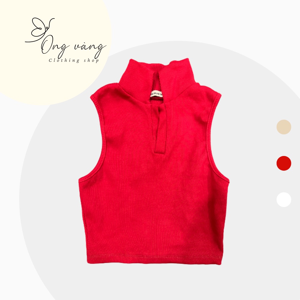 Áo croptop nữ kiểu cổ polo sát nách chất thun tăm cao cấp