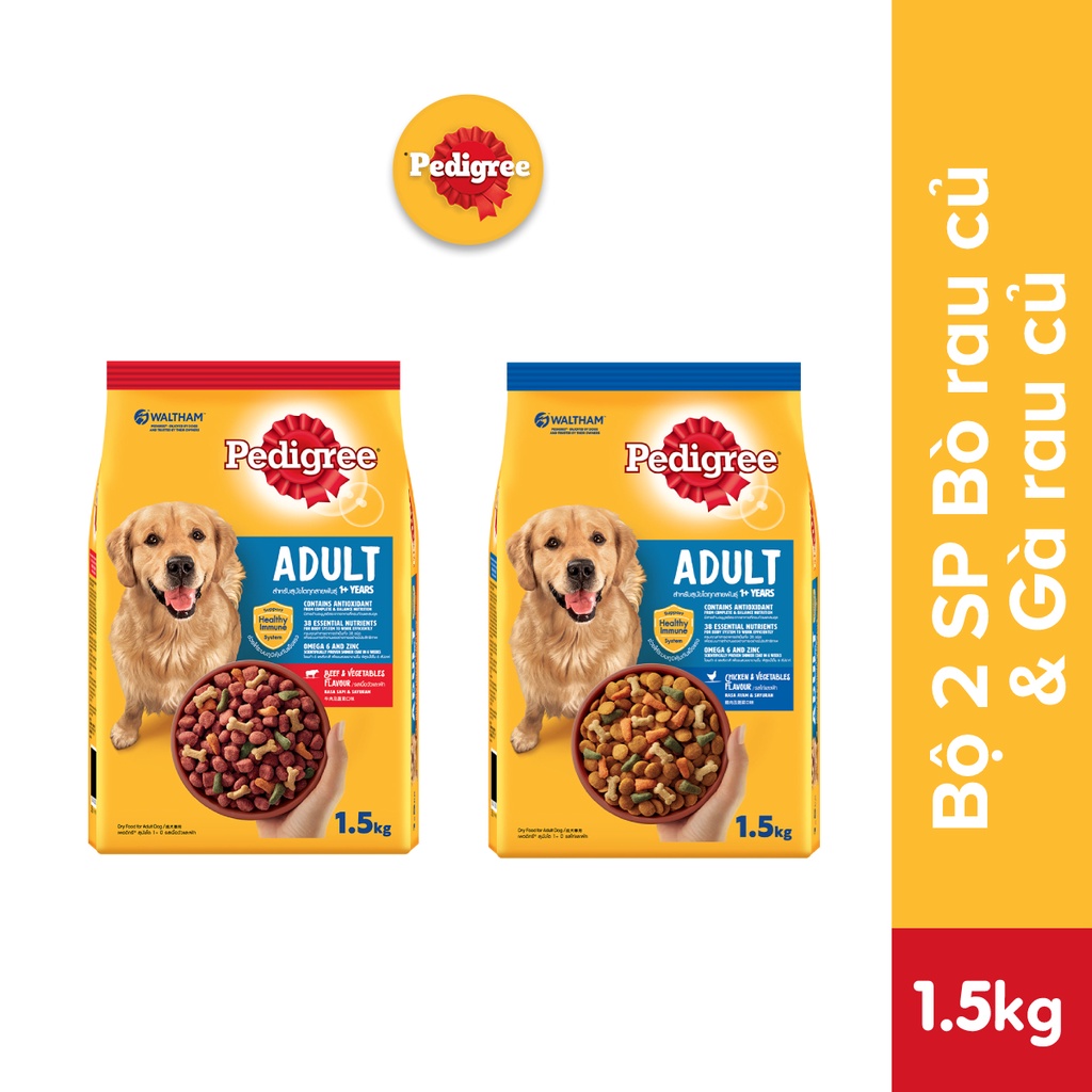 Bộ 2 túi thức ăn PEDIGREE® cho chó lớn dạng hạt 1.5kg (2 túi)