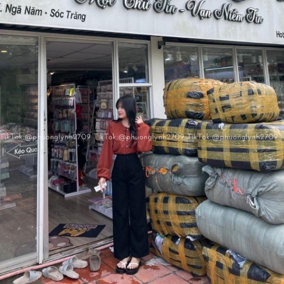 Quần tây nữ lưng cao , quần ống rộng nữ , quần tây nữ đi một cúc chất tuyết mua dầy dặn PLQ83