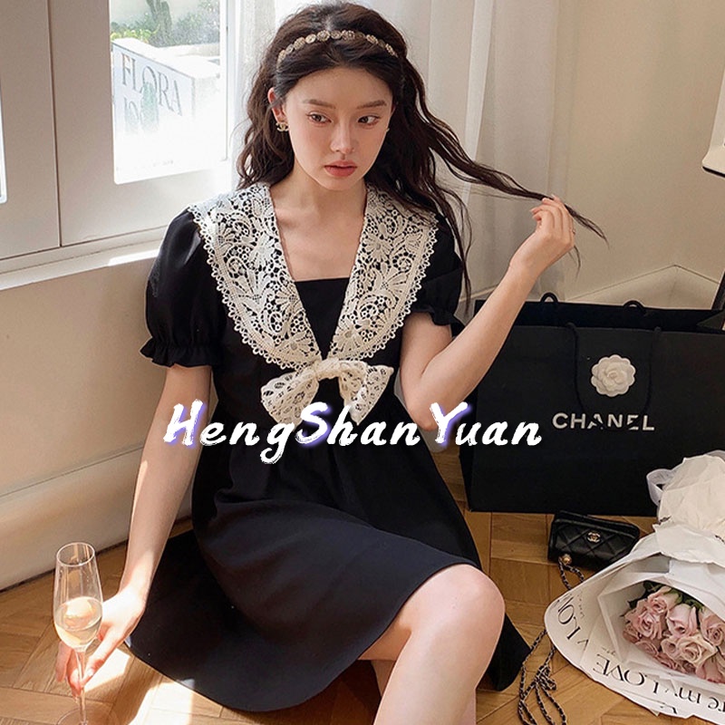 Đầm HENG SHAN YUAN cổ búp bê phong cách cổ điển Pháp thời trang mùa hè cho nữ