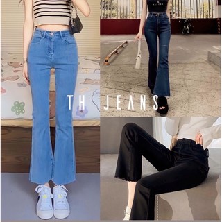 Quần bò jeans nữ co dãn ống loe trơn, loe may gấu, loe xẻ gấu, rộng xuông đứng, jeans co dãn 4 chiều