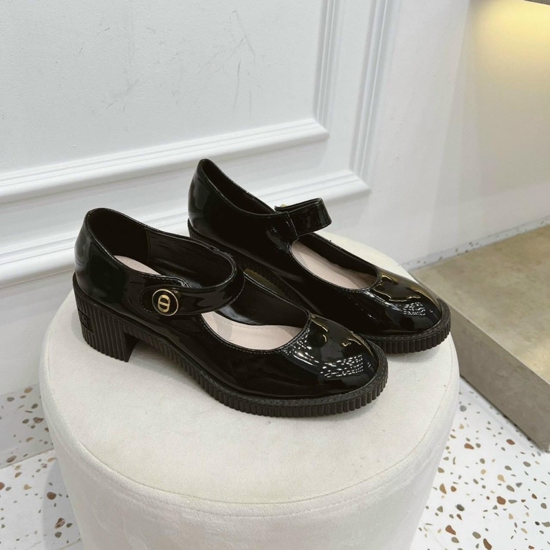 Giày tiểu thư da bóng khoá chữ CD cao cấp Hemin Shoes