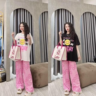 Bộ mặc nhà dễ thương, set fom rộng in 3D quần gân tăm free size dưới 60kg