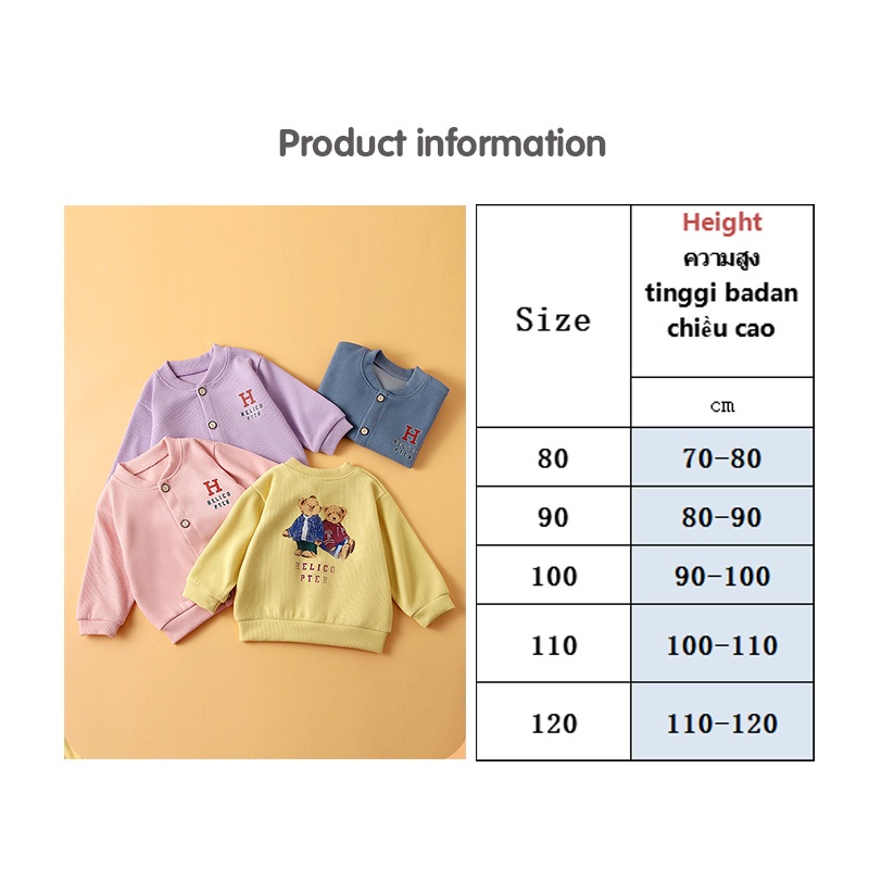 SUPER KIDS Áo Khoác sweater Dệt Kim Cổ Tròn In Hình Gấu Dễ Thương Thời Trang Xuân Thu Cho Bé