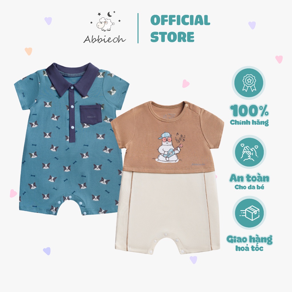 Bộ bodysuit cộc tay cotton ABBIEOH hình con vật và xe cho bé 6-12M BD503 BD505 BD502 BD533