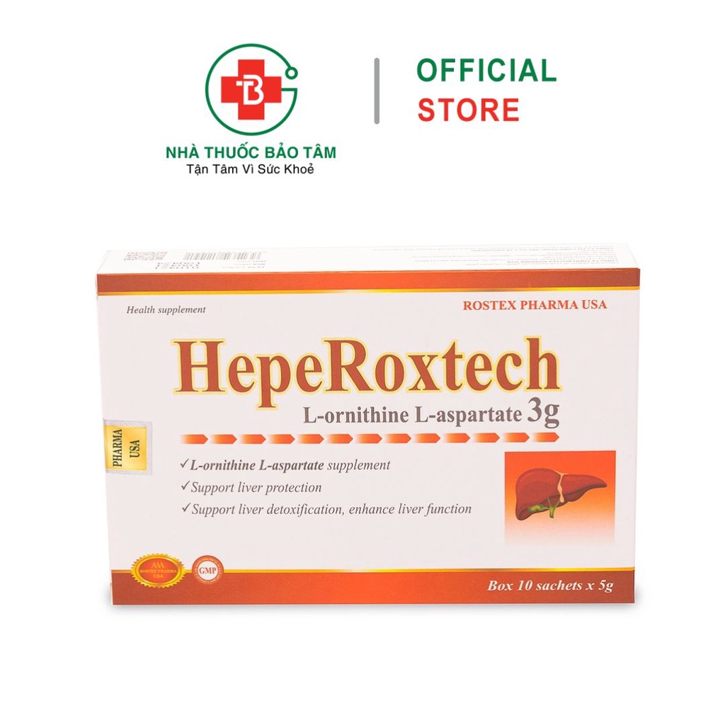 Cốm bổ gan Hepe Roxtech L-ornithine L-aspartat giảm xơ gan, men gan, nhiễm mỡ hiệu quả - 10 gói [Hepe Roxtech]