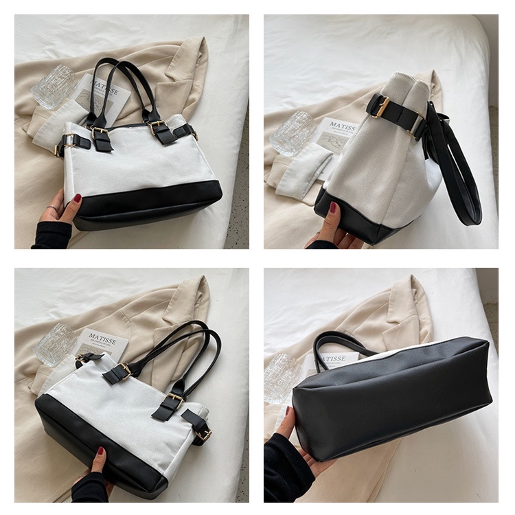 Túi xách đeo vai size trung vải canvas phối da mỏng