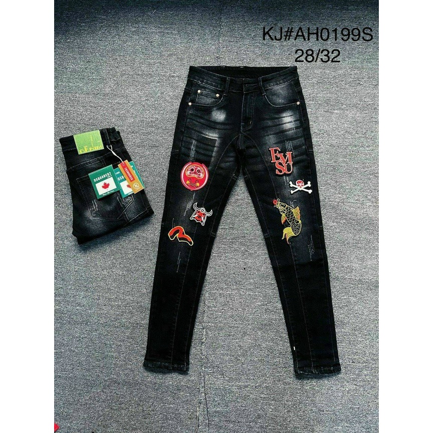 Quần jean nam  hàng QUẢNG CHÂU co dãn cao cấp chất bò vải dài mẫu mới nhất 2023 thêu DG đẹp hiện đại trẻ trung