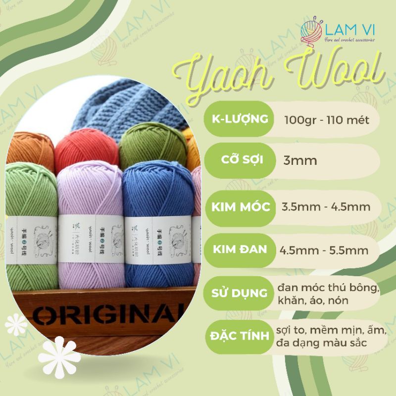 💗 Len Yaoh Wool Đan Móc Khăn Áo Nón Mềm Mại