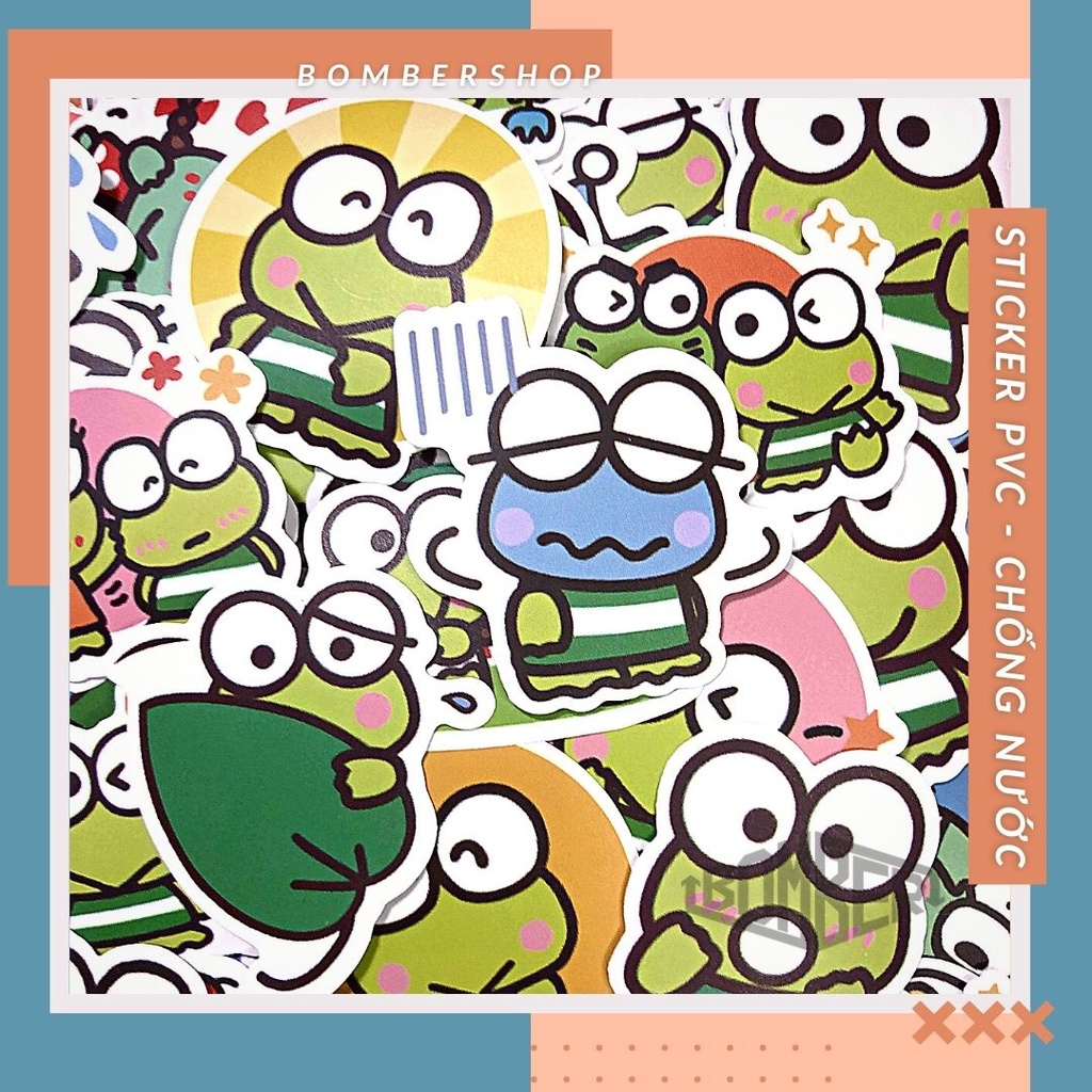 Set 20/40/60 sticker PVC Ếch xanh siêu cute - đậm chất Kawaiii trang trí laptop / nón