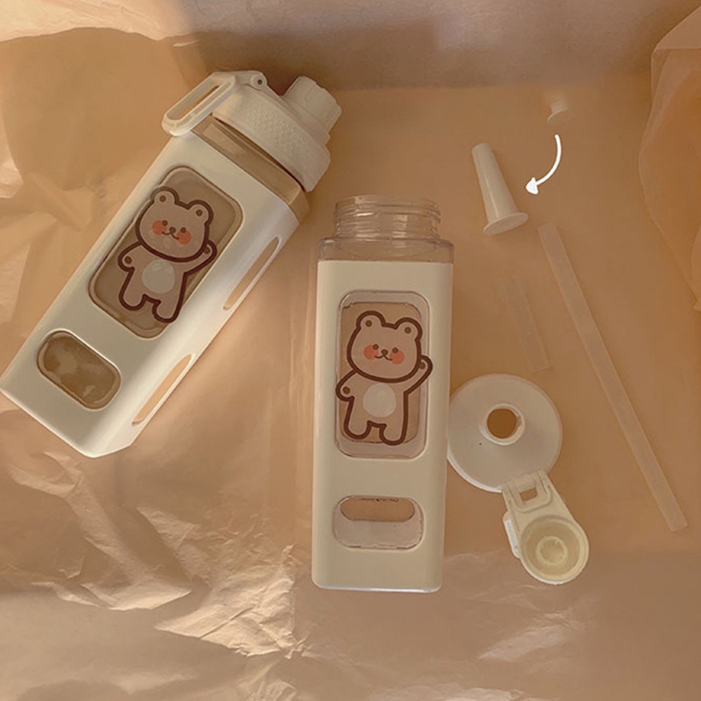 Bình Nước Cute Hình Vuông 700ml Kèm Stiker Dễ Thương