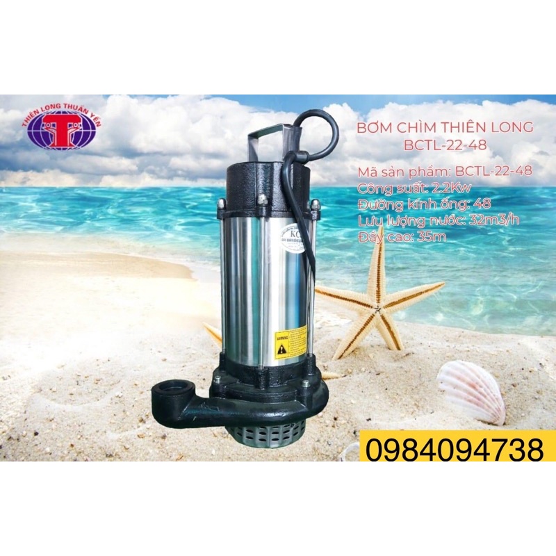 BƠM CHÌM THIÊN LONG 220V 2,2kw-3hp Họng đẩy 48mm