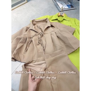 Set áo sơ mi cột nơ chân váy ngắn ( có lót) mô